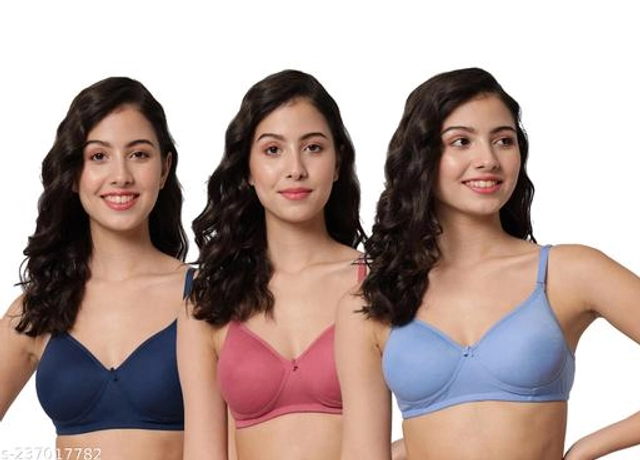 Cotton Blend Solid Padded Bra for Women (Multicolor, 30B) (Pack of 3)