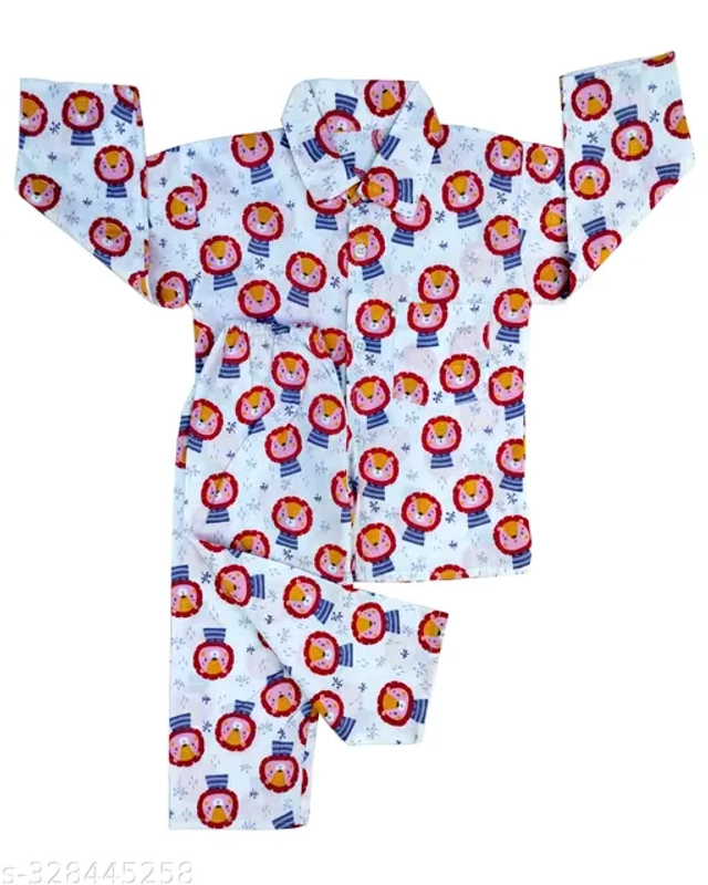 Cotton Printed Nightsuit for Boys (Red & White, 6-12 Months)