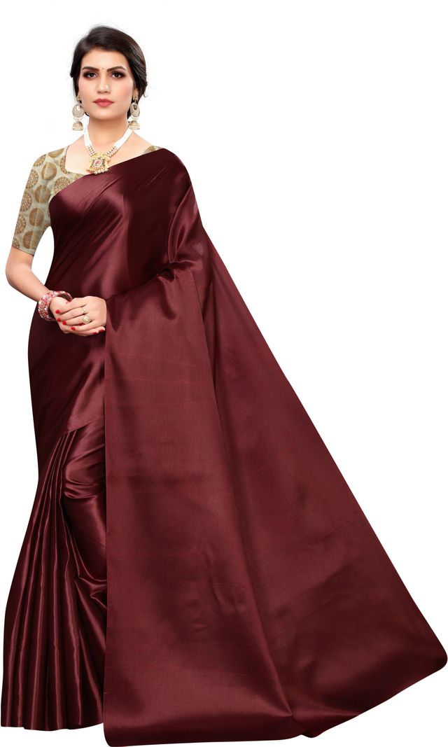 Yashika Women Satin Blend Casual Sarees With Unstitched Blouse Piece (Maroon, 5.5 M) (Yash-18)