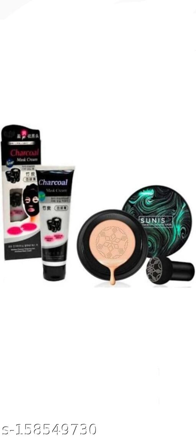 Sunisha 3 in 1 Air Cushion Foundation with Charcoal Peel Off Mask (130 g) (Set of 2)