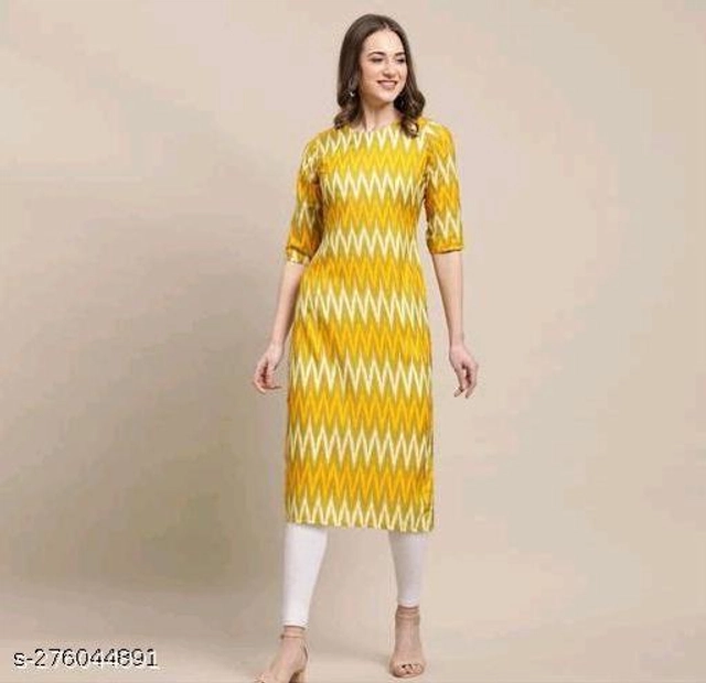 Crepe Printed Kurti for Women (Yellow, S)