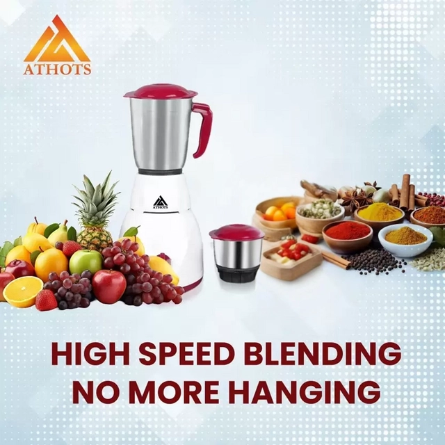 ATHOTS eco Mingle CNC hybrid POWER FULL 550 Juicer Mixer Grinder (2 Jars, White, cheery, Pack of 1)