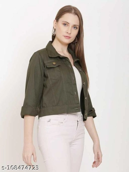 Denim Jacket for Women (Olive, S)