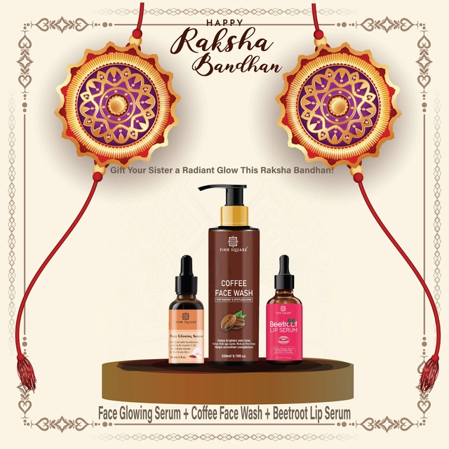 Combo of Pink Square Face Glowing Serum (30 ml) with Coffee Facewash (200 ml) & Beetroot Lip Serum (30 ml) (Set of 3)