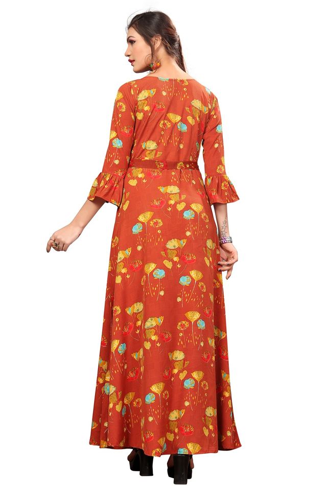 Fit and Flare Gown for womens (Orange, XXL) (NE3)