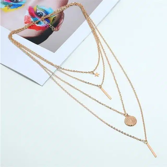 Gold Plated Layered Necklace for Women & Girls (Gold)