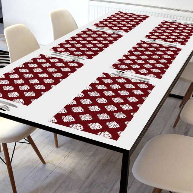 E-Retailer PVC Waterproof Multipurpose Table Mats Placemats For Dining Table (Maroon, 44X29 cm) (Pack Of 6) (ER_011)