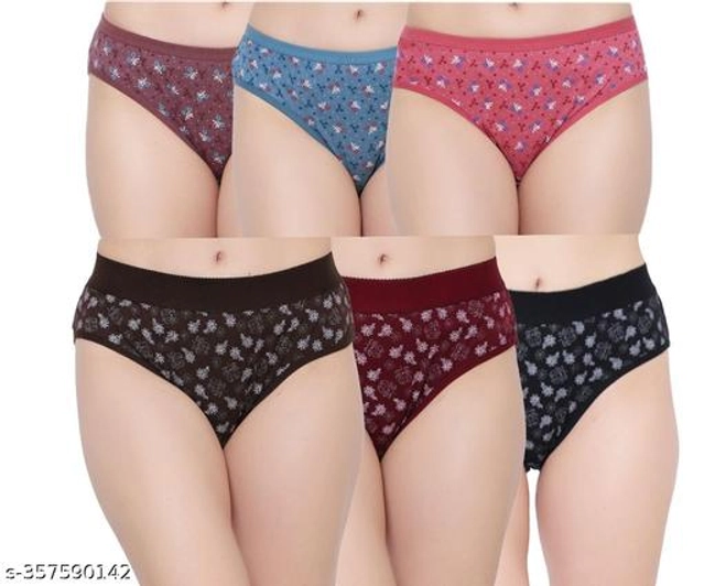 Cotton Printed Briefs for Women (Multicolor, S) (Pack of 6)