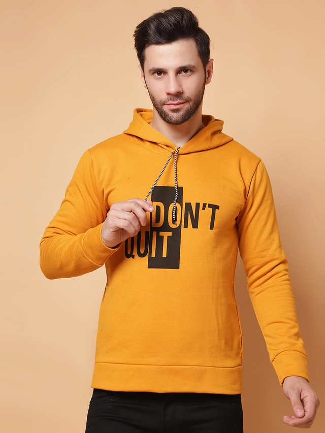 Fleece Printed Hoodie for Men (Yellow, XL)