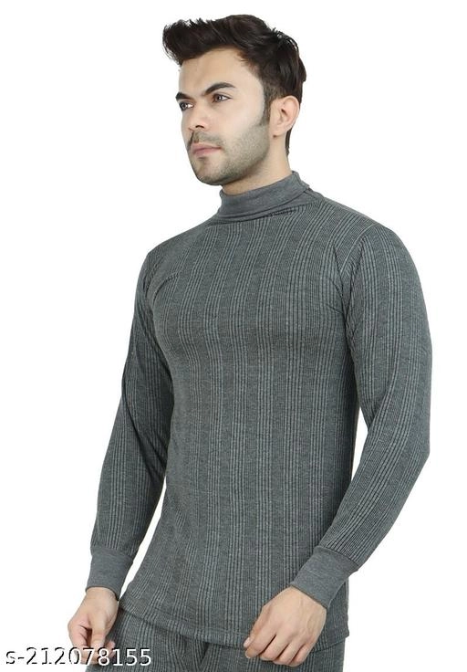 Cotton Blend Thermal Topwear for Men (Grey, M)