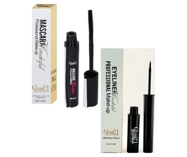 Combo of Professional Waterproof Eyeliner with Mascara (Black, Set of 2)