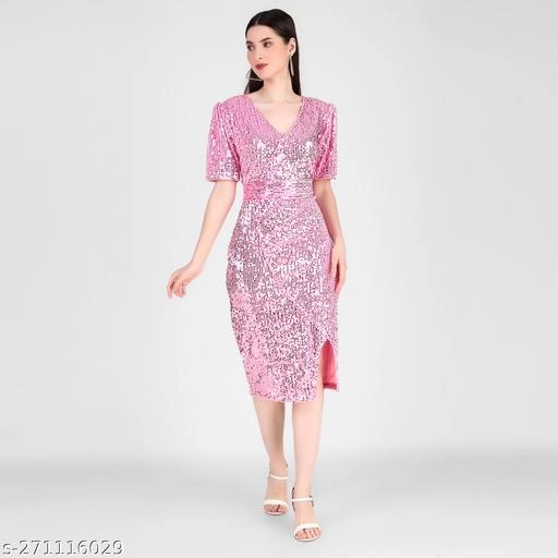 Velvet Embellished Dress for Women (Pink, XS)