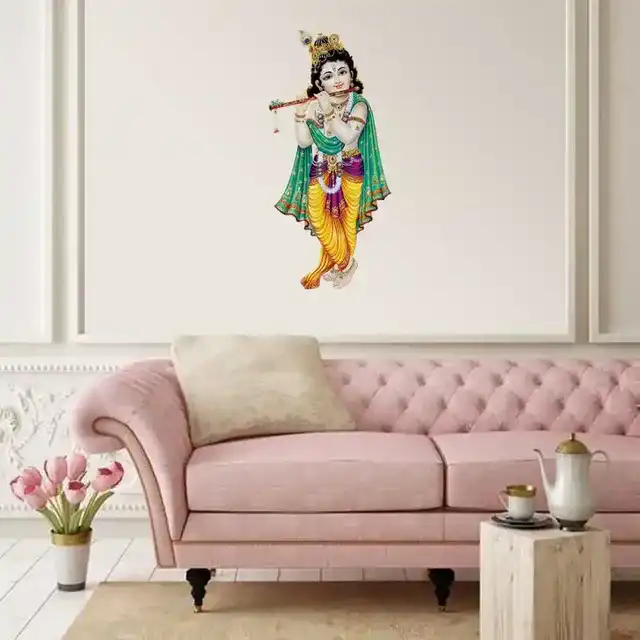 गॉड & गोड्स बांसुरी वाले बाल कृष्णा मॉडर्न आर्ट 130 वॉल स्टीकर (40 x 60 x 0.1 Cm)