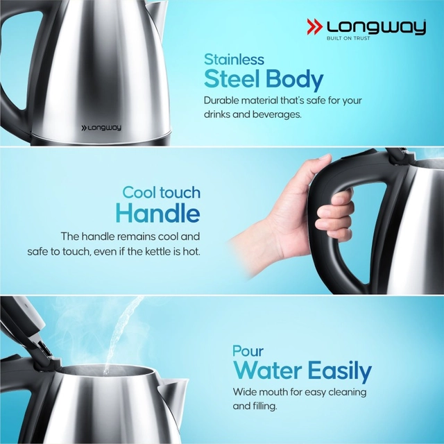 Longway Kestro 1500 W with Stainless Steel Body for Boiling Electric Kettle  (1.5 L)