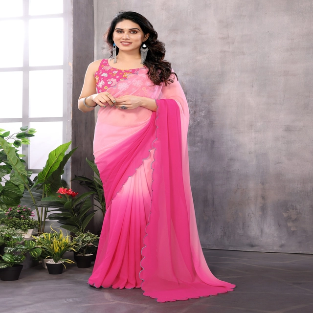 Georgette Printed Saree for Women (Pink, 6.3 m)