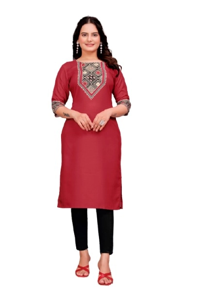 Rayon Cotton Printed Kurti for Women (Maroon, S)