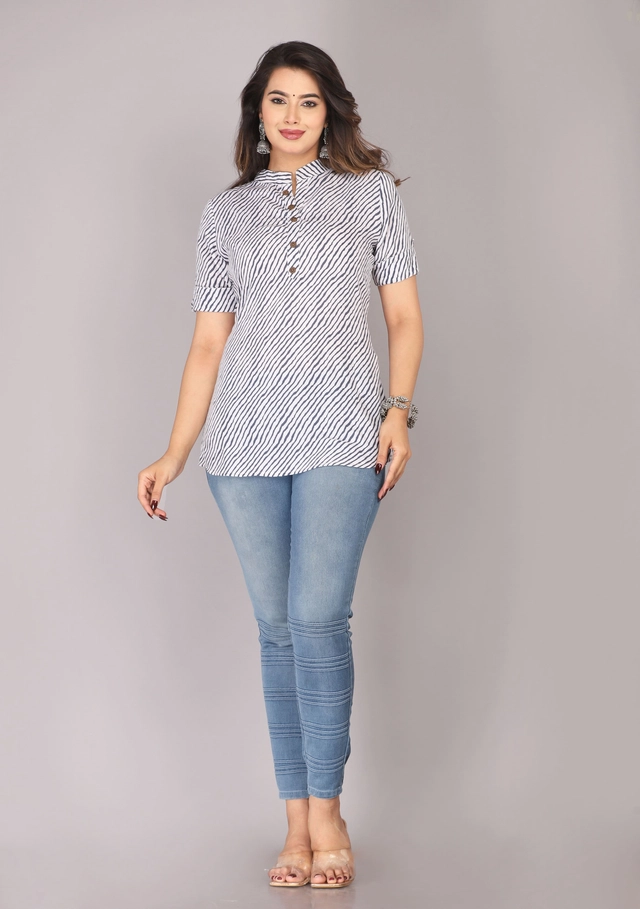 Viscose Rayon Printed Short Kurti for Women (Blue, XS)