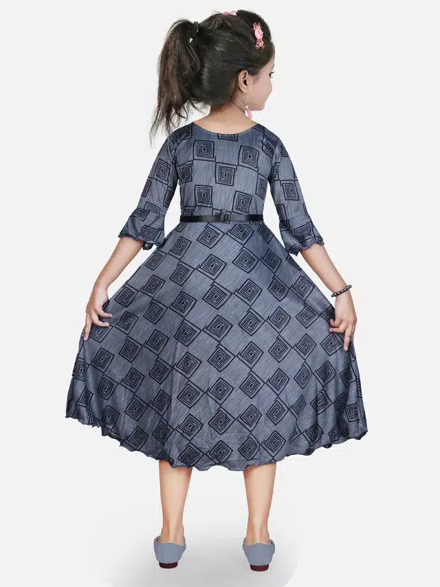 Three Quarter Sleeves Gown for Girls (Grey, 10-11 Years)