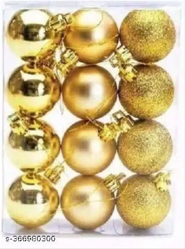 Plastic Christmas Tree Hanging Balls (Gold, Pack of 12)