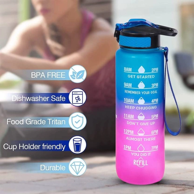 MINDFIT Unique and Premium Unbreakable Water Bottle 1 L with Motivational Time Marker, Leakproof Durable BPA Free Non-Toxic Water bottle for office,Water bottle for gym color as per availability(Pack of 1)