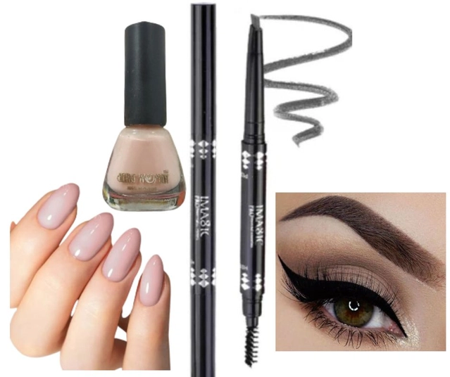 Nail Polish with Pencil Eyeliner (Nude & Black, Set of 2)