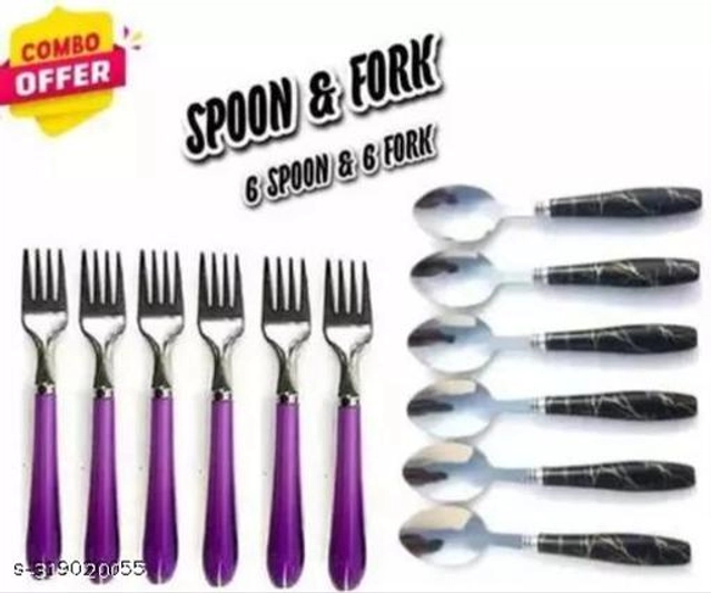 Stainless Steel Spoons (6 Pcs) with 6 Pcs Forks (Multicolor, Set of 2)