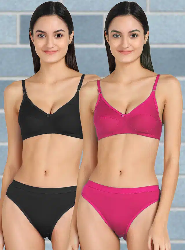 Lingerie Set for Women (Pack of 2) (Black & Pink, 38) (A-1247)