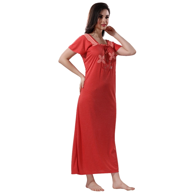 Satin Printed Feeding Nighty for Women (Red, Free Size)