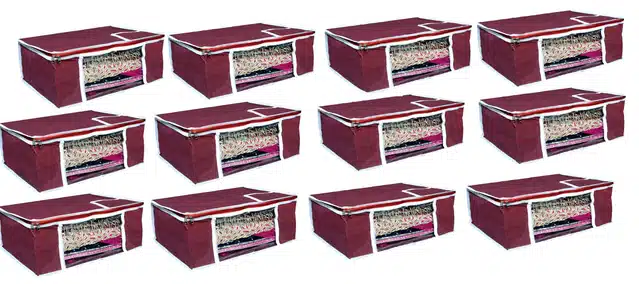 Storage Bags for Clothes (Maroon, Pack of 12)