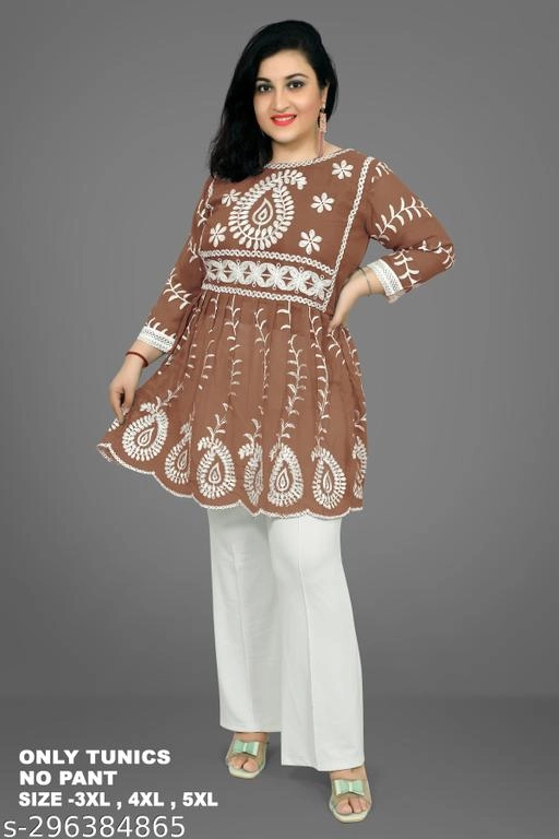 Georgette Chikankari Top for Women (Brown, XXL)