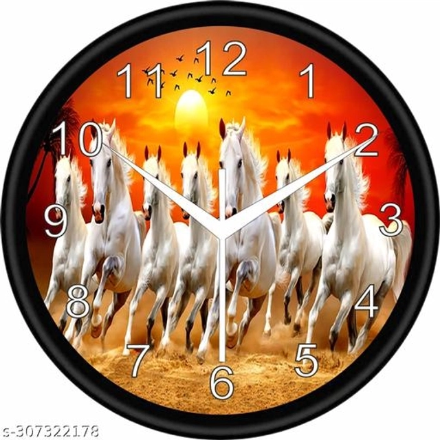 DIVINE CRAFT 7 Horse Wall Clock for Home Decoration Ideal for Living Room Bedroom Kitchen & Office (Plastic, Pack of 1)