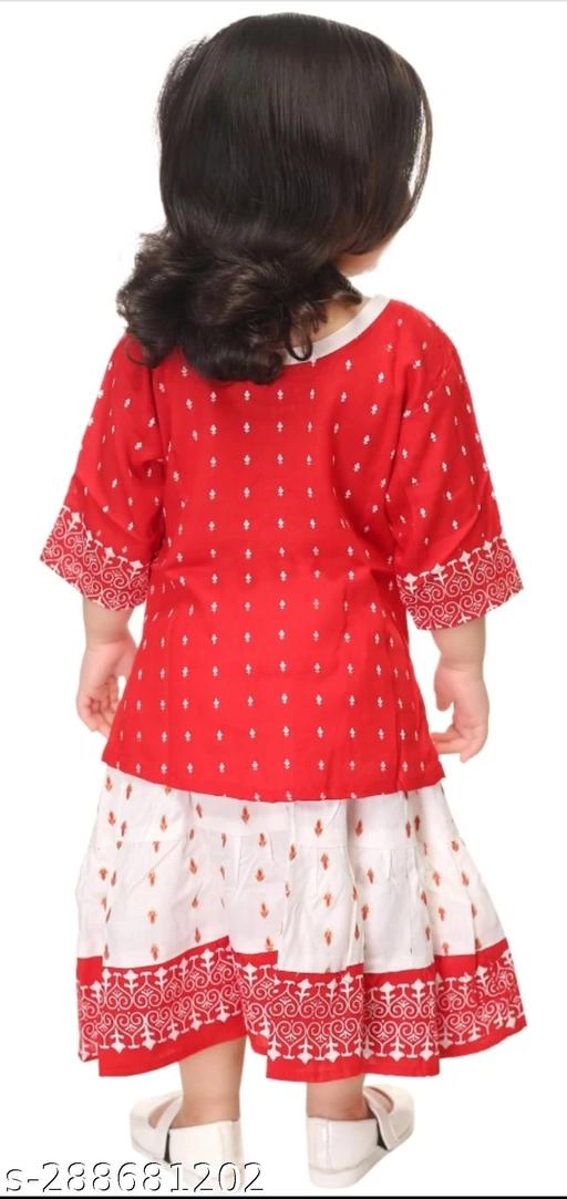 Rayon Kurta Set for Girls (Red & White, 0-3 Months)