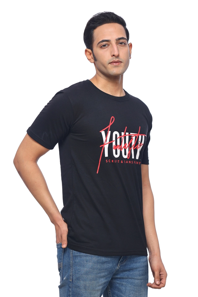 Round Neck Printed T-Shirt for Men (Black, M)