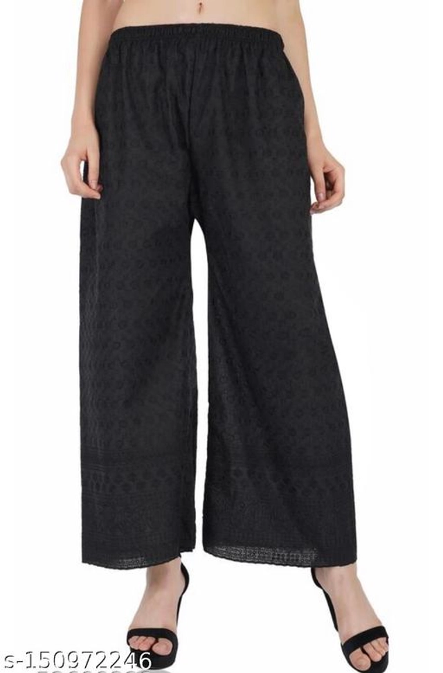 Cotton Palazzos for Women (Black, 30)