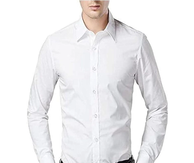 Full Sleeves Solid Shirt for Men (White, M)