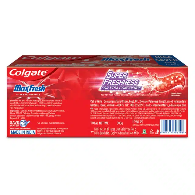 कोलगेट मैक्सफ्रेश लाल मसालेदार ताजा टूथपेस्ट 300 g