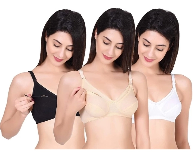 Polycotton Non Padded Bras for Women (Multicolor, 32) (Pack of 3)