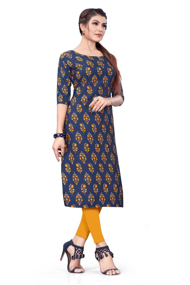 Womens Printed Poly Crepe Straight Kurta (Multicolour, M) (DSK-407)