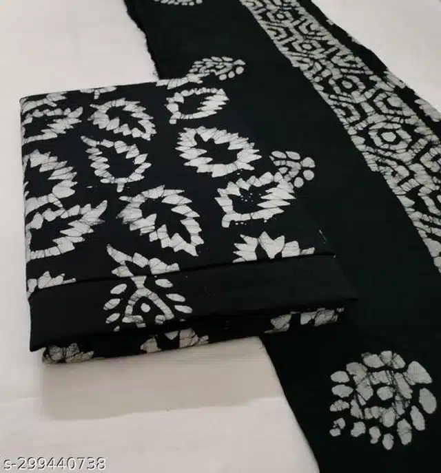 Cotton Unstitched Suit Fabric for Women (Black & White)
