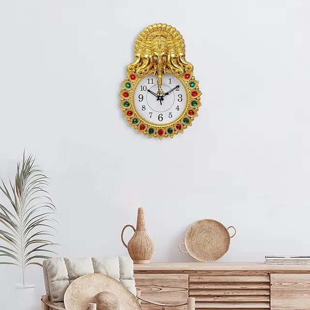 Decorative Ganesha Wall Clock (Gold, 28 cm)