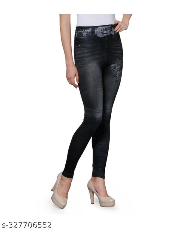 Polyester Dyed Jeggings for Women (Black, Free Size)