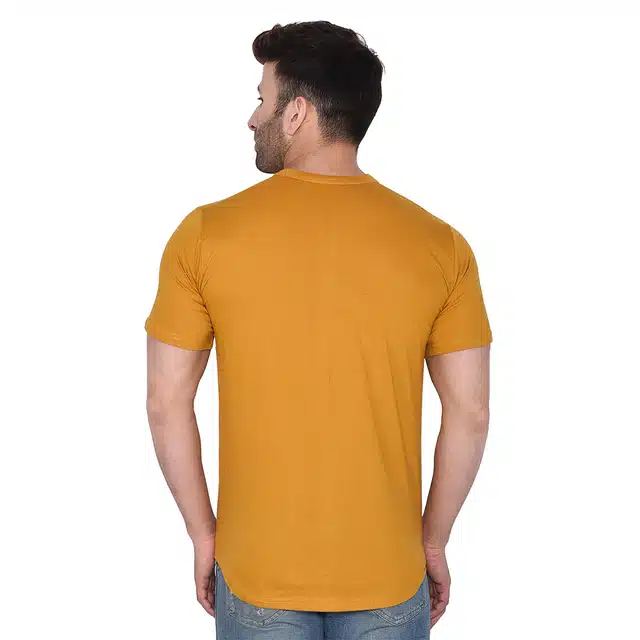 Men Solid Mandarin Collar Shirt (Mustard, L) (RSC-255)