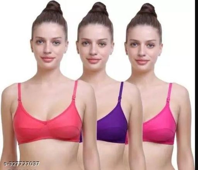 Poly Cotton Non Padded Solid Bra for Women (Multicolor, 32C) (Pack of 3)