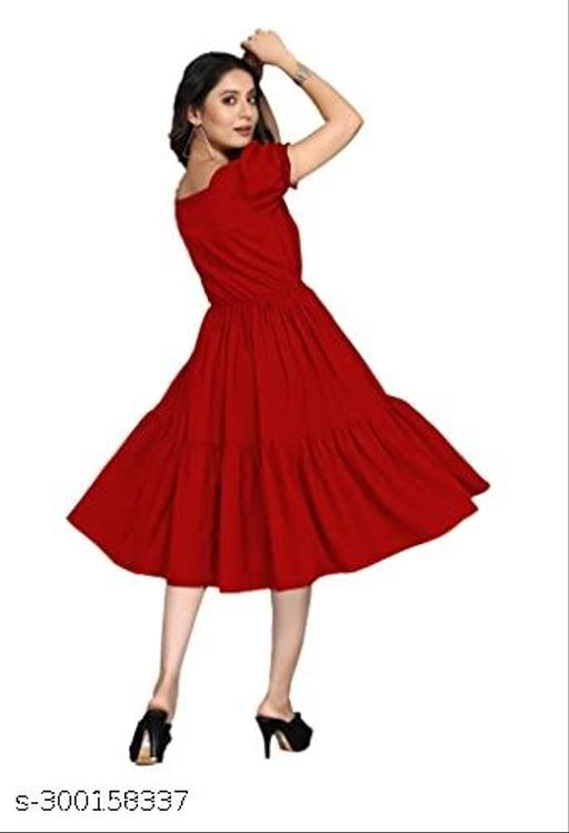 Crepe Solid Dress for Women (Red, S)