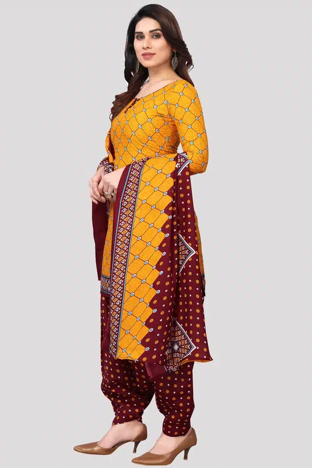 Cotton Unstitched Salwar Suit (Yellow)