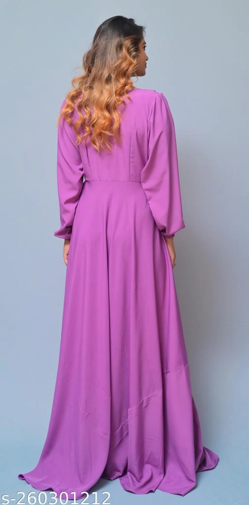 Crepe Solid Gown for Women (Lavender, XS)