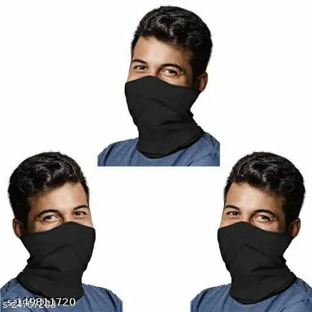 Nylon Bandana Face Cover for Men & Women (Black, Pack of 3)