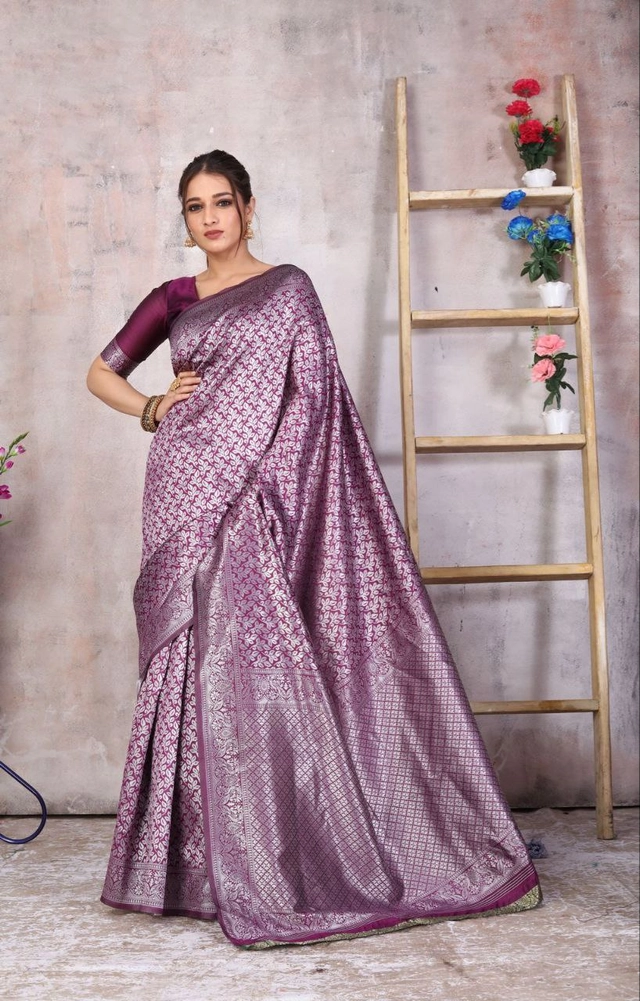 Banarasi Silk Woven Design Saree for Women (Purple, 6.3 m)