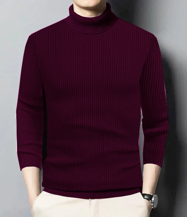 Woolen Solid High-Neck Sweatshirt for Men (Maroon, S)