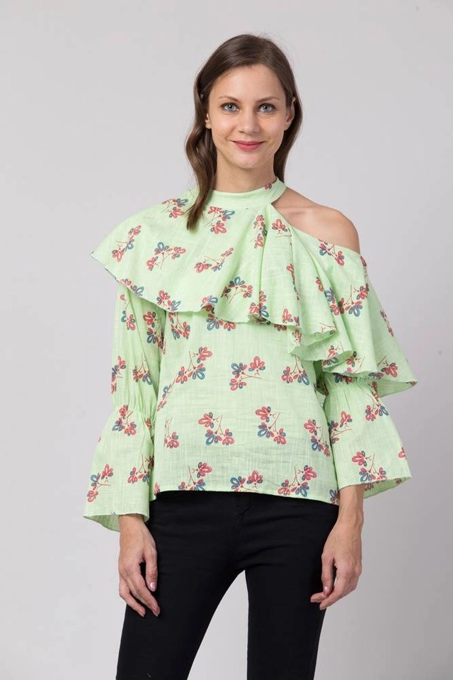 Cotton Printed Top for Women (Mint Green, S)